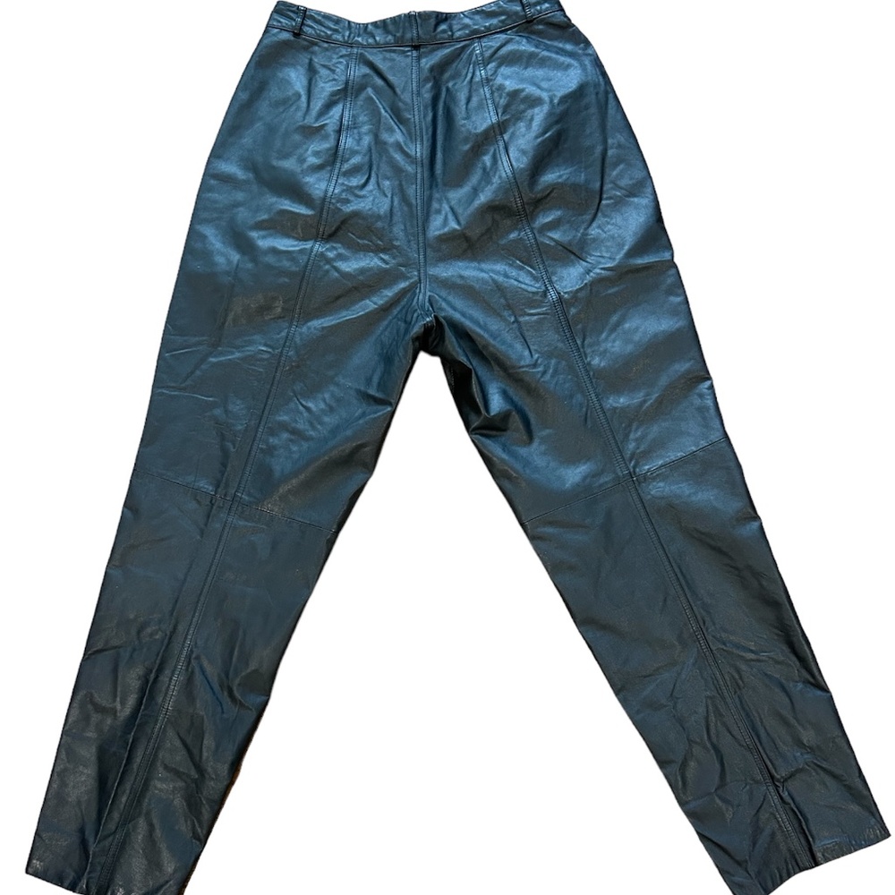 Vintage  Toffs Pleated Ultra High Rise  Black Leather Pants SZ 16T